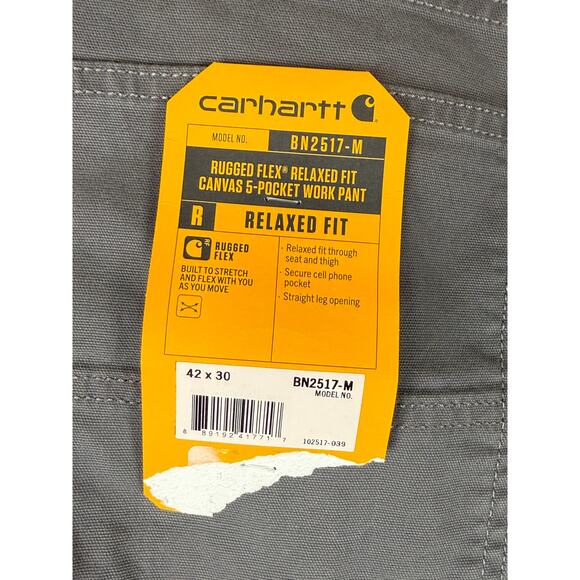 Carhartt‎ Rugged Flex Relaxed Fit Canvas 5 Pocket Work Pants Stretch Gray 42x30 - Picture 5 of 10